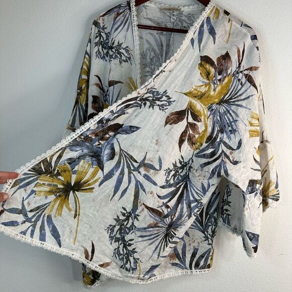Francesca Bettini Tropical Floral Linen Kimono Cardigan Lace Trim Made in Italy - Picture 5 of 10